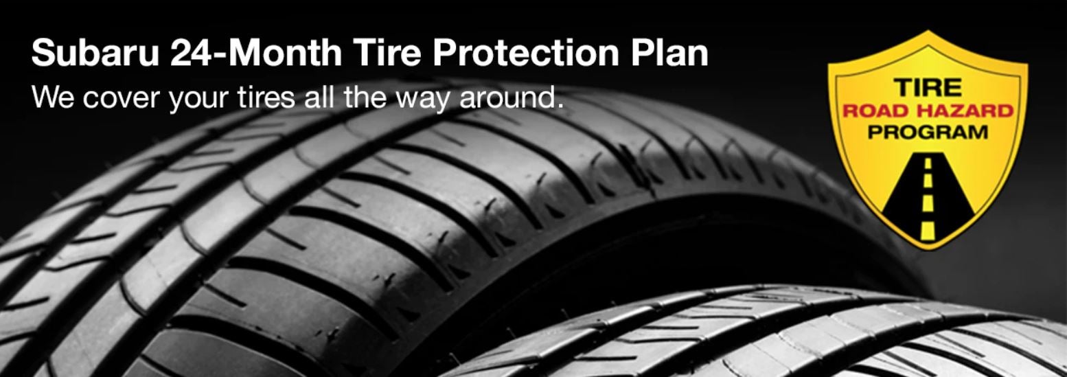 Subaru tire with 24-Month Tire Protection and road hazard program logo. | Friendship Subaru of Beckley in Mount Hope WV